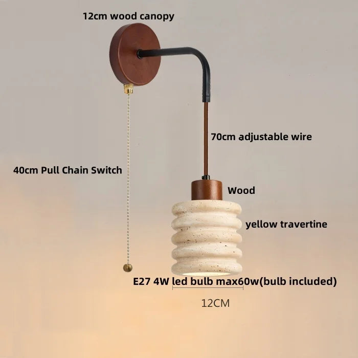 Afralia™ Adjustable LED Wall Sconce Yellow Travertine Stair Light Fixture for Home Decor