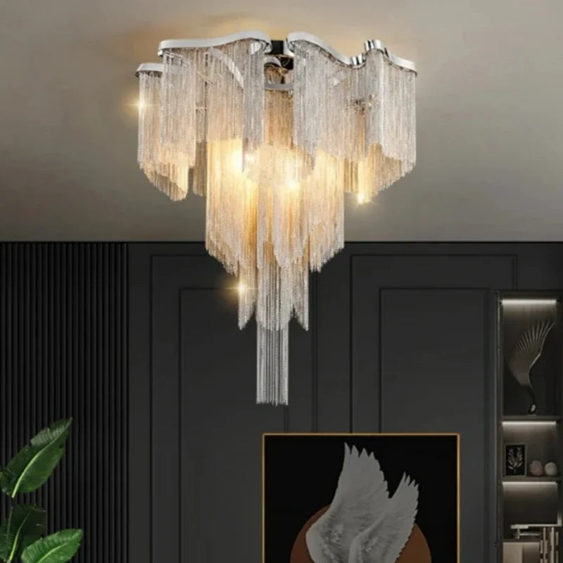 Afralia™ Modern Tassels Chain Chandelier Light for Living Room Bedroom Kitchen Villa