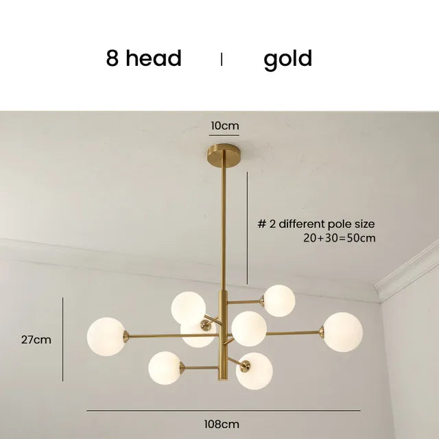 Afralia™ Elegant Black Gold Glass Ball LED Ceiling Chandelier for Home | Modern Pendant Lamp Lighting for Living Dining Bedroom