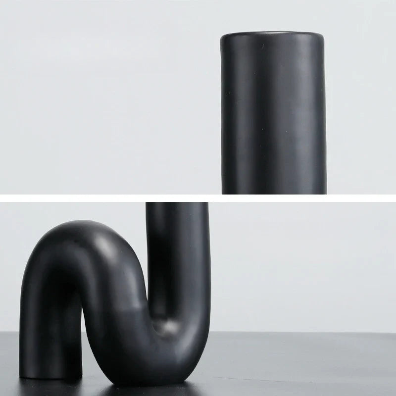 Afralia™ Black Pipe Geometric Resin Twist Knot Figurine - Home Decor Accessory