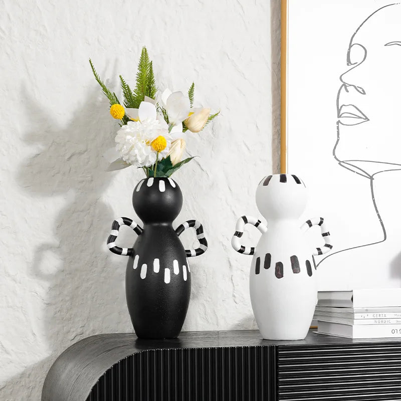 Afralia™ Striped Handle Resin Flower Vase - Home Decoration Accessory