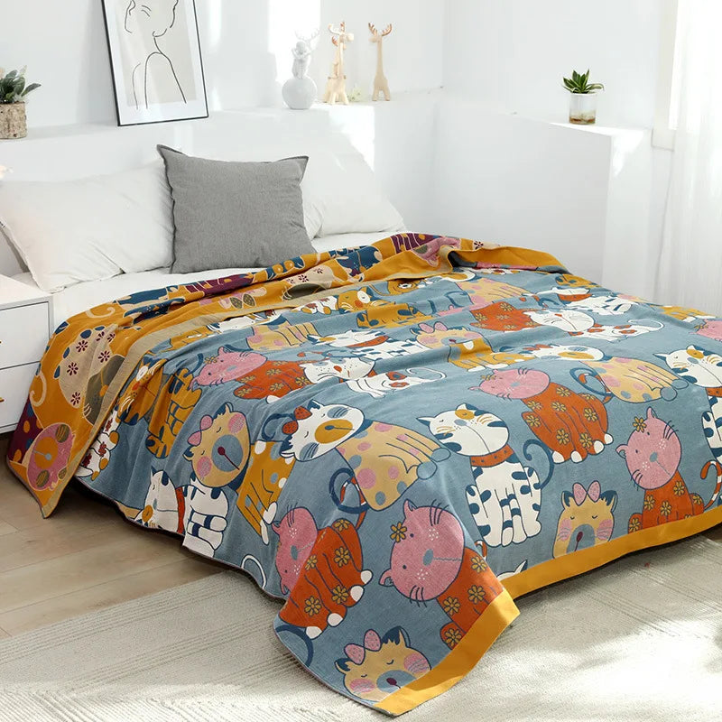 Afralia™ Cartoon Boho Bedspread - 100% Soft Cotton Double-Sided Woven Blanket