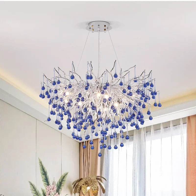 Afralia™ Pink Crystal Chandelier Chrome Luxury Ceiling Light