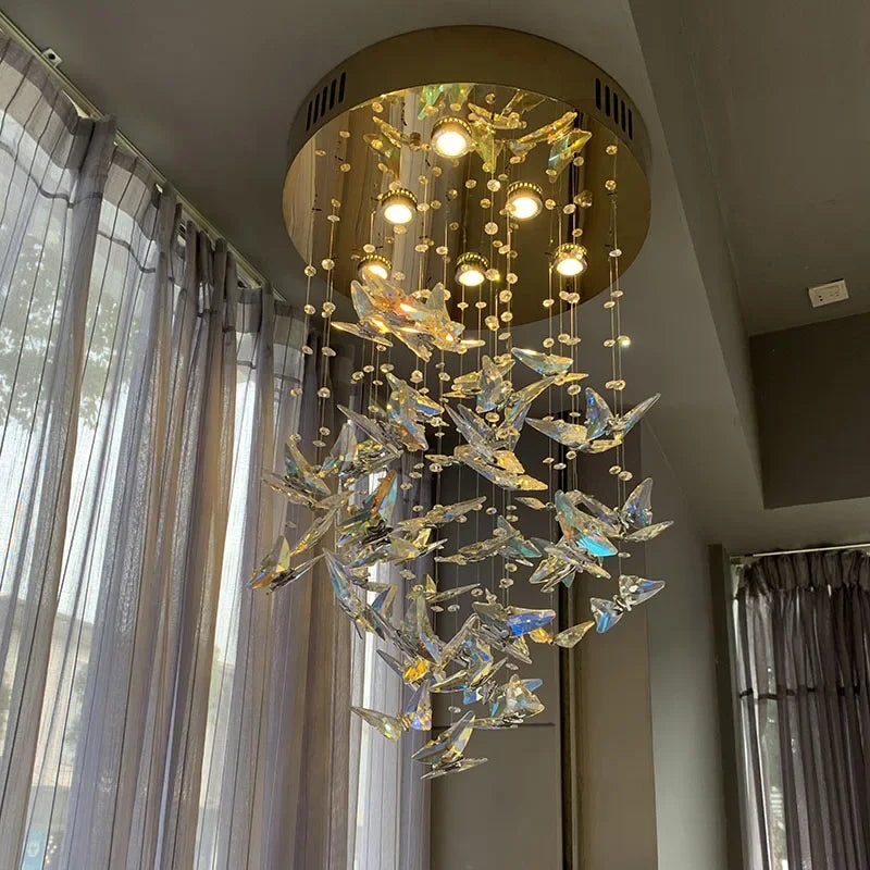 Afralia™ Modern Crystal Staircase Chandelier LED Hanging Lamps for Living Room
