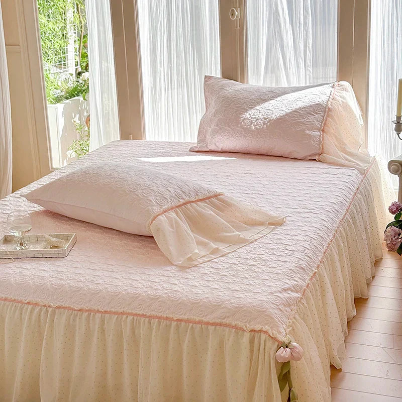 Afralia™ Silky Eucalyptus Fiber Bedspread Set with Lace Bed Skirt & Pillowcases
