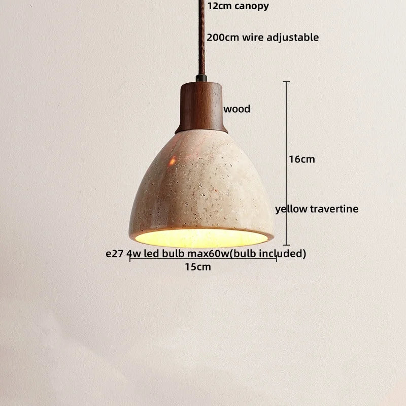 Afralia™ Yellow Travertine LED Pendant Lights Wood Wire Adjustable Indoor Decor Hang Lamp