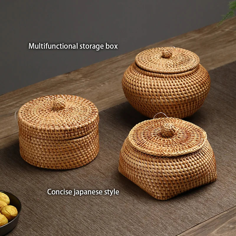 Afralia™ Rattan Storage Box with Lid: Kitchen Home Organizer and Snack Container