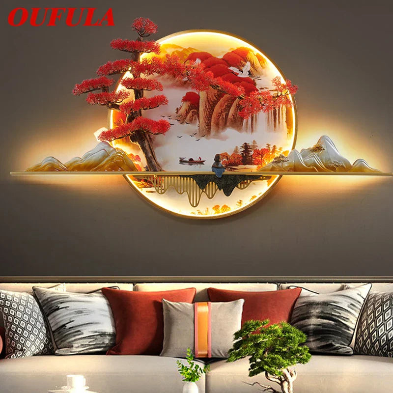 Afralia™ LED Landscape Pine Picture Wall Light for Home Decor