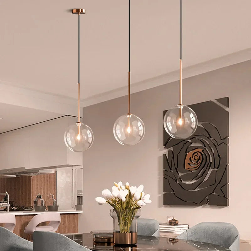 Afralia™ Clear Glass Ball Pendant Chandelier for Dining Room Bedroom Decor Lighting