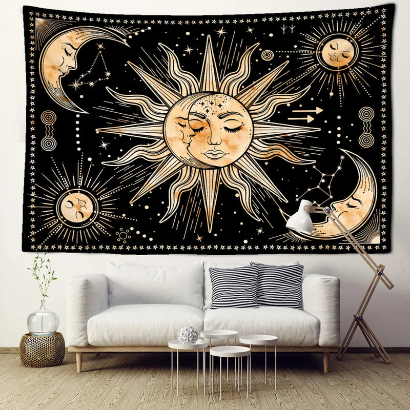 Afralia™ Star Sun Moon Tarot Tapestry: Mystic Hippie Wall Hanging for Home Decor