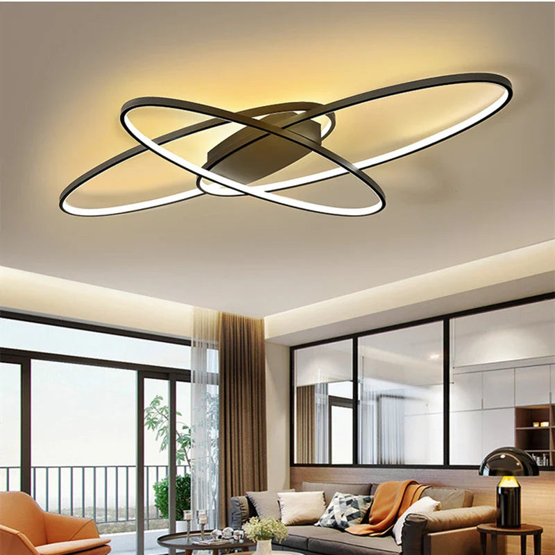 Afralia™ Modern LED Chandelier for Living Dining Bedroom, White/Black Aluminum Ceiling Lamp
