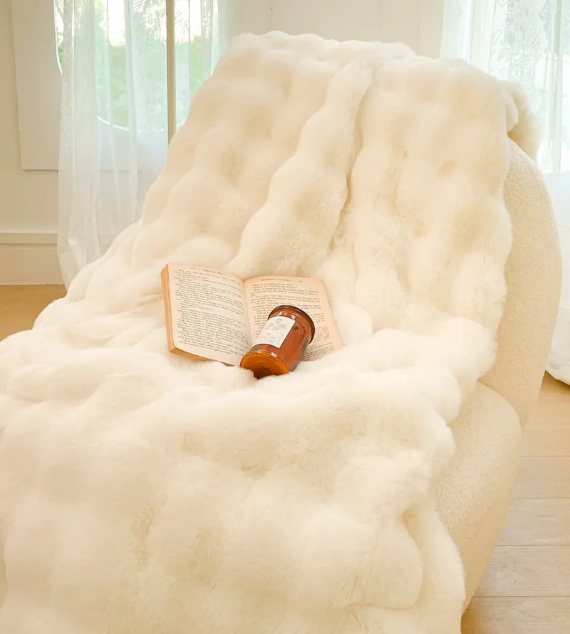 Afralia™ Plush Rabbit Fur Blanket: Ultra Soft Cozy Nap Sofa Cover for Winter Living.