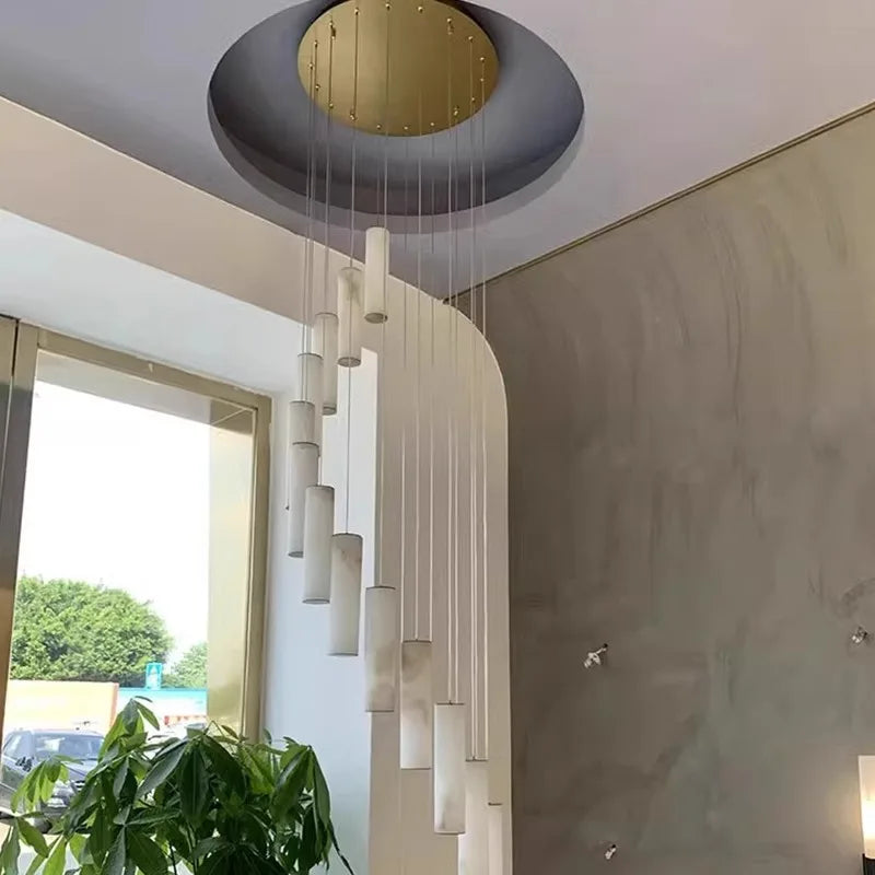 Afralia™ Gold Marble Pendant Light - Modern Cylinder Staircase Ceiling Lighting