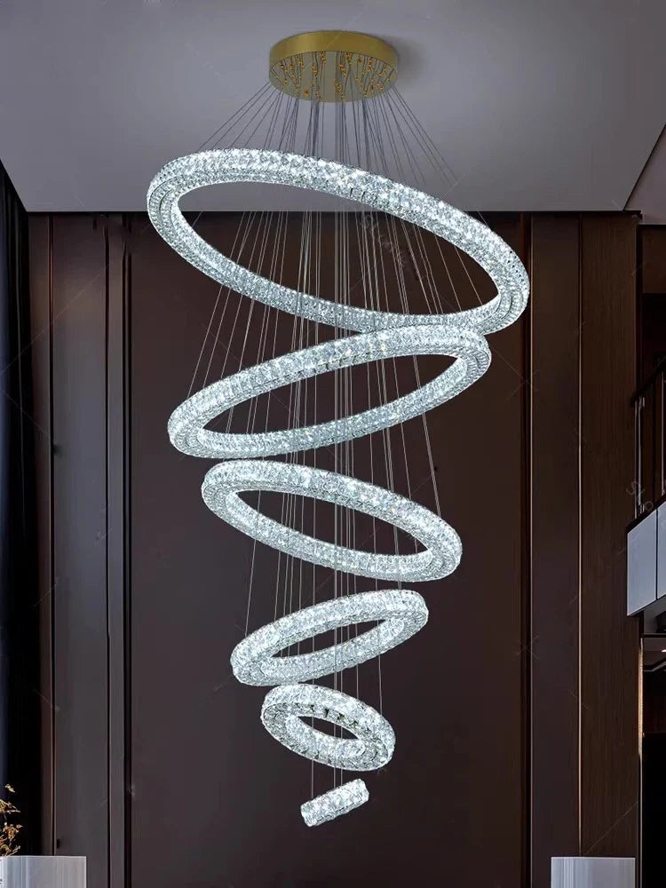 Afralia™ Crystal Pendant Light, Dimmable, Remote Control, High Ceiling Decoration