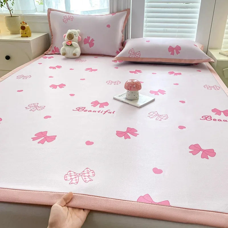 Afralia™ Summer Cartoon Printed Silky Bed Mat Set - Soft Skin-Friendly Cushion Mattresses