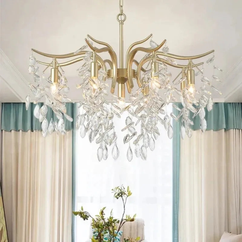 Afralia™ Gold Crystal Ceiling Chandelier for Bedroom Dining Living Room