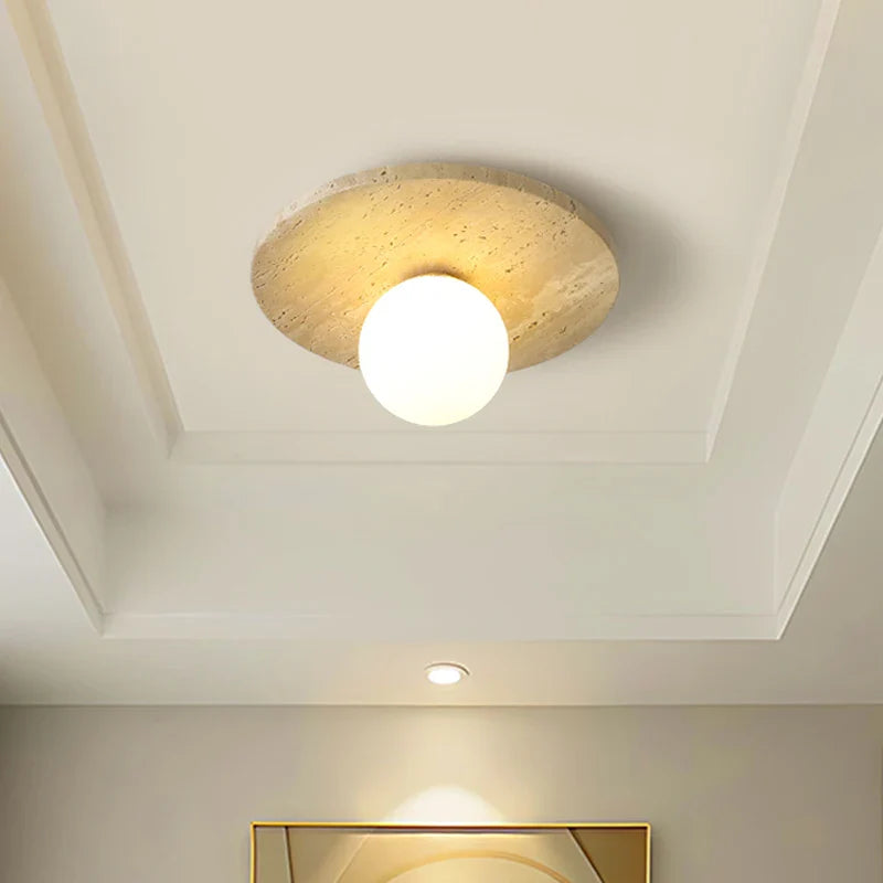 Afralia™ Yellow Travertine Glass Stone LED Ceiling Lamp