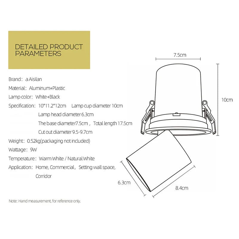 Afralia™ LED Transformer Downlight: Rotatable Recessed Spotlight COB Chip