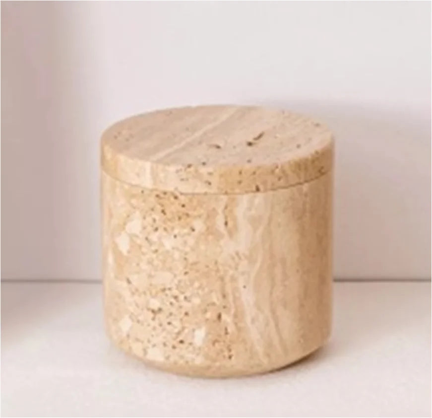 Afralia™ Marble Beige Travertine Storage Jar with Lid