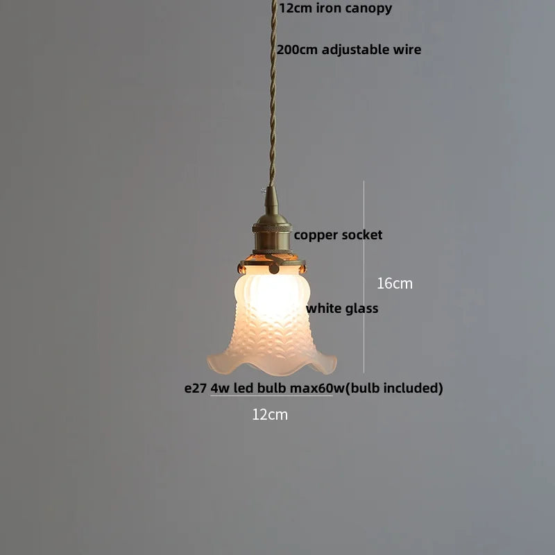 Afralia™ Copper Canopy LED Pendant Light Fixture Green Glass Hanging Lamp