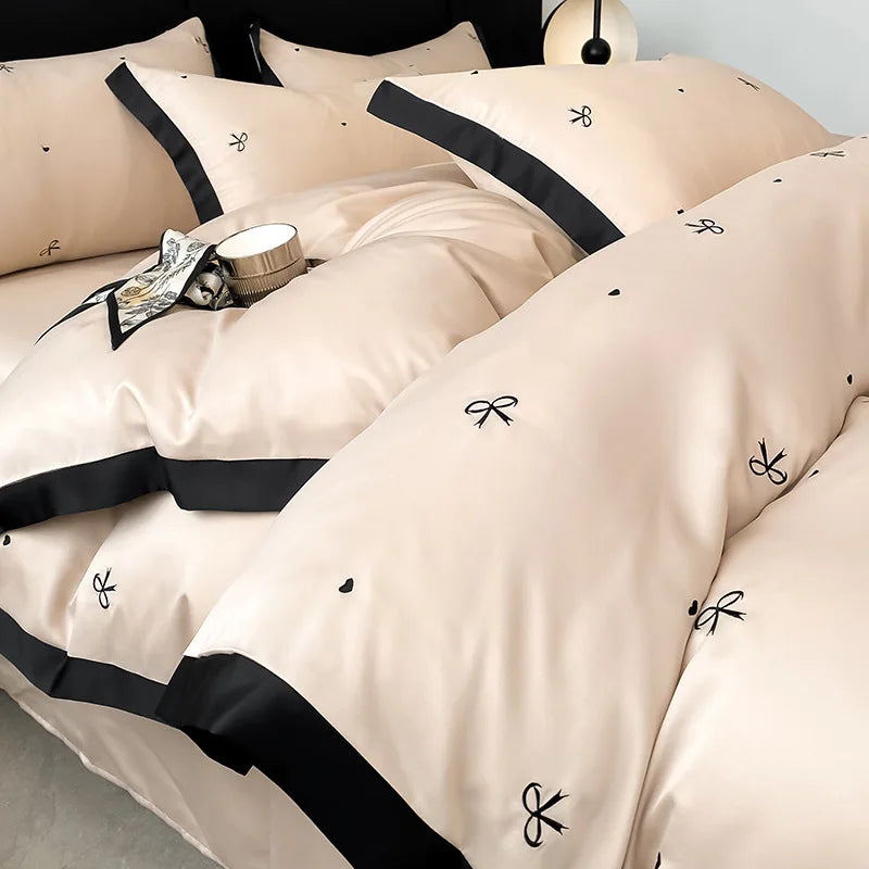 Afralia™ Ice Silk Embroidery Bedding Sets: Luxury Rayon Duvet Set with Lace, Soft & Cozy