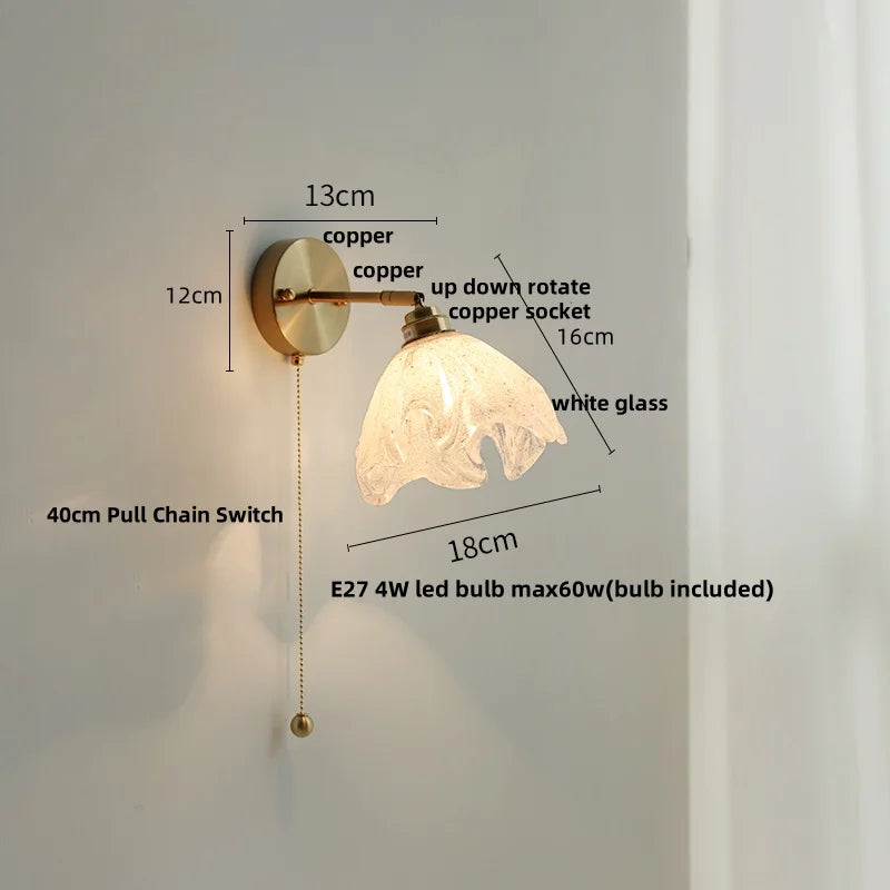 Afralia™ Blue Glass Wall Sconce Pull Chain Switch Rotate Stair Light