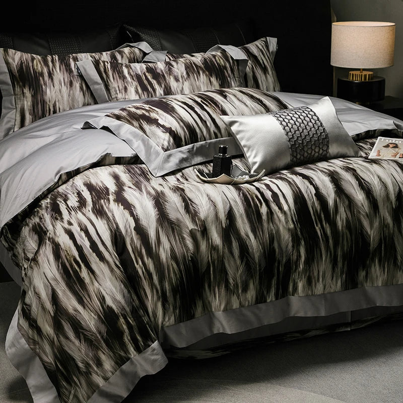 Afralia™ Feather Leopard Print Luxury 1000TC Egyptian Cotton Bedding Set