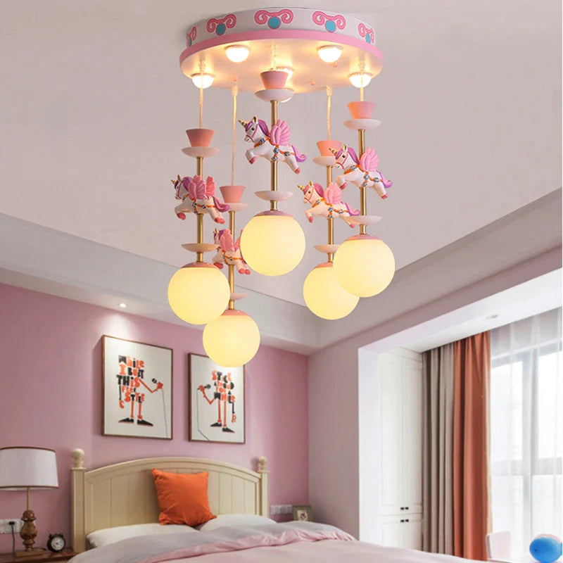 Afralia™ Children's Carousel LED Chandeliers: Nordic Princess Decor Pendant Lights for Living Room