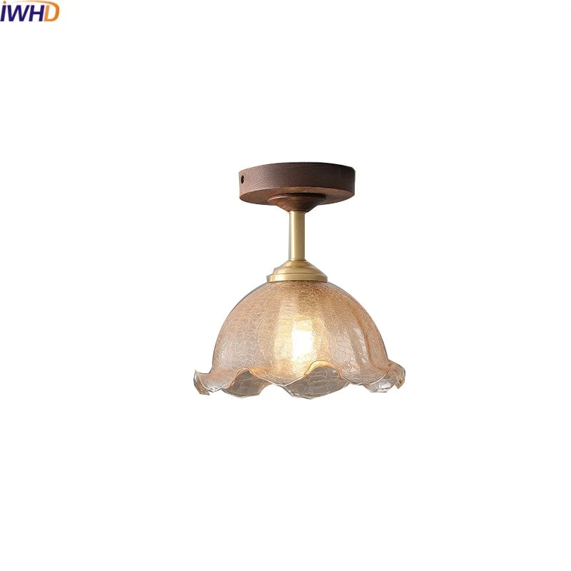 Afralia™ Modern Wood Glass LED Ceiling Light for Living Room, Aisle, Balcony, Indoor Lighting