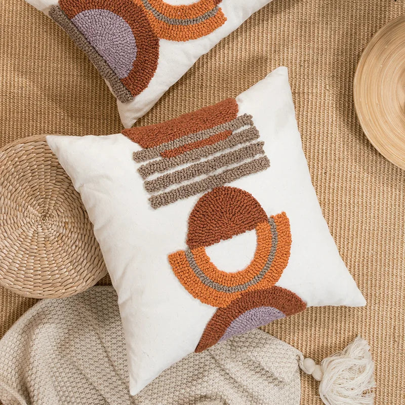 Afralia™ Half-circle Tufted Cotton Canvas Embroidery Throw Pillow Cover - Modern & Stylish