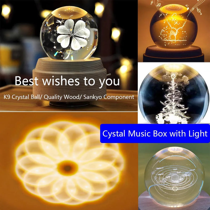 Afralia™ Crystal Ball Music Box: Rotating Light Projection, Birthday & Valentine's Day Gift