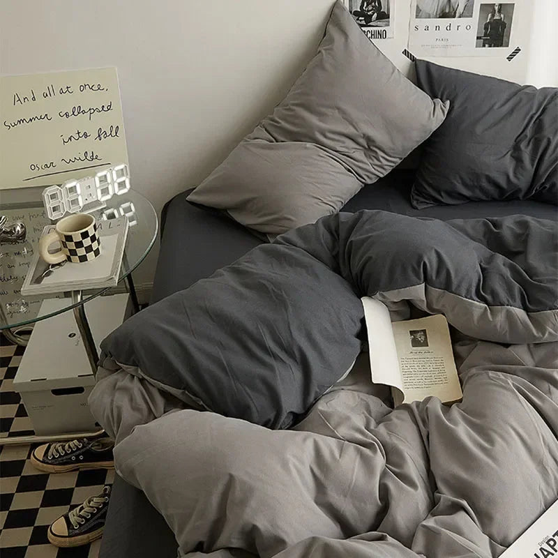 Afralia™ Premium Cotton Color Block Bed Sheet & Duvet Set - 4-Piece Quality Fabric