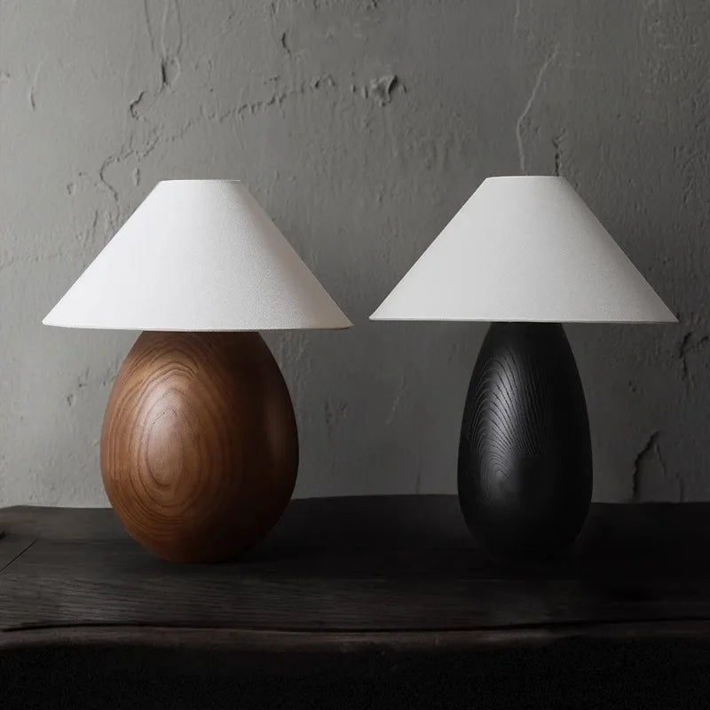 Afralia™ Retro Wood Carving Table Lamp Black Elegant Desk Light Home Office Decor