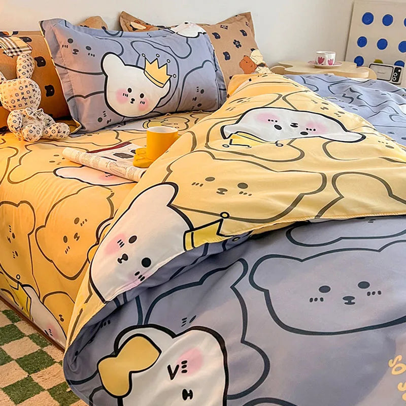 Afralia™ Summer Cartoon Printed Bedding Set for Students & Adults, Breathable Duvet Cover Kit