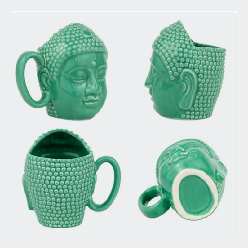 Afralia™ Buddha Sculpture Ceramic Coffee Cup with Covered Handle - Character Portrait Mug