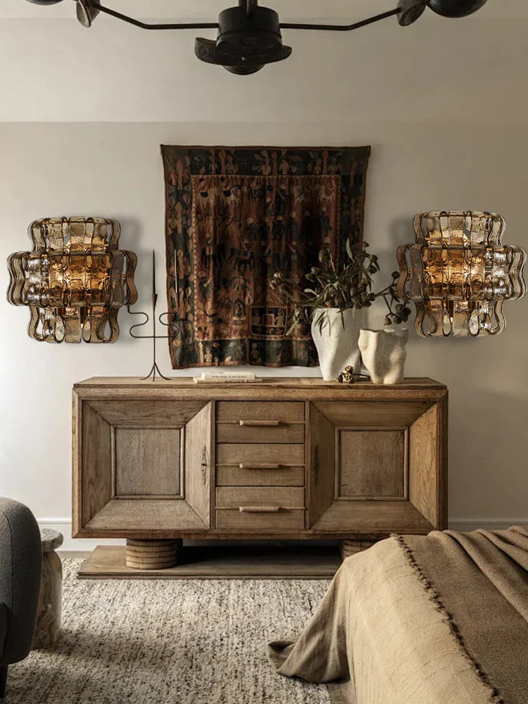 Afralia™ Dark Brown Glass Wall Sconce Lamps, LED Decoration for Living Room, Aisle, Bedside