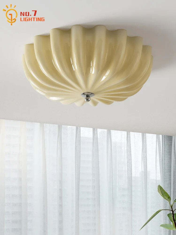 Afralia™ Cream Wind LED Glass Ceiling Lamp: French Design for Bedroom, Study, Balcony, Cafe