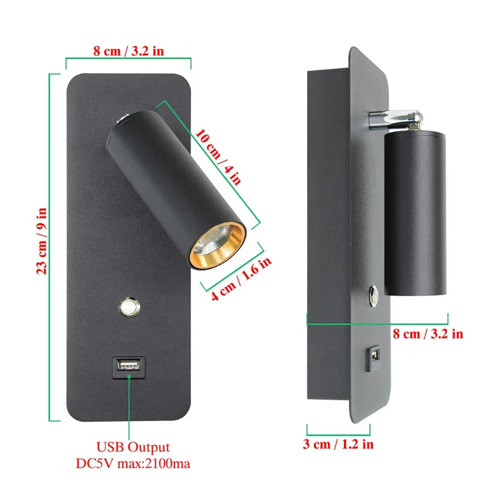 Afralia™ LED Wall Lights with Switch and USB Interface, Modern Wall Sconce Lighting