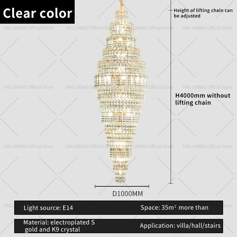 Afralia™ Crystal Spiral Staircase Chandelier: European Style Living Room Lighting