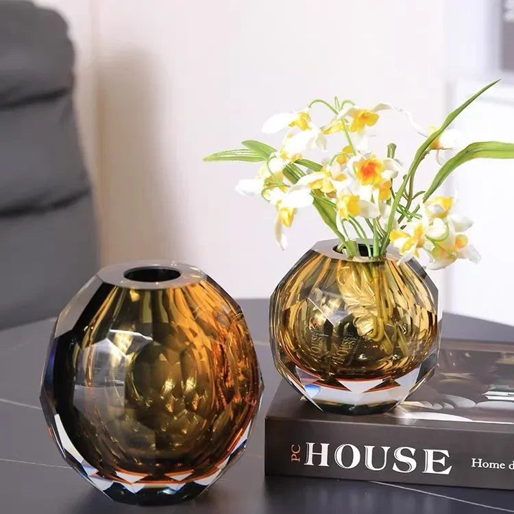Hexagonal Textured Glass Vase by Afralia™ - Modern Home Decor