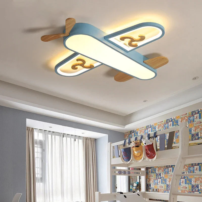 Afralia™ Kids LED Wood Ceiling Light in Yellow & Blue - Minimalist Design
