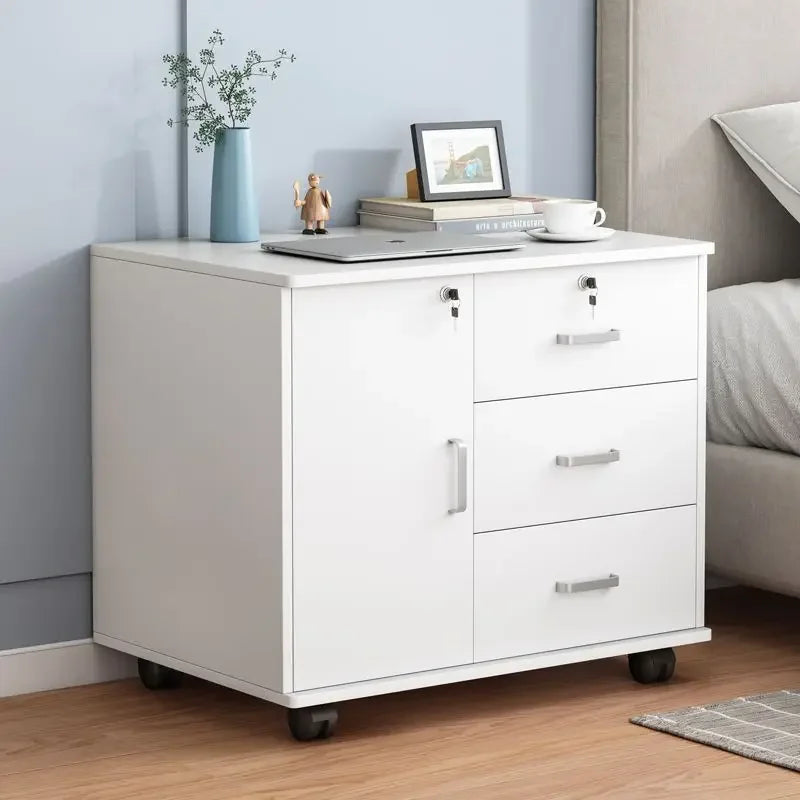 Afralia™ Mobile Under-Table Storage Cabinet with Lock, Wooden Low Drawer, Printer Cabinet