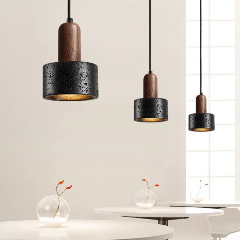 Afralia™ Nordic LED Pendant Lights Black Wood Travertine Hanging Lamp