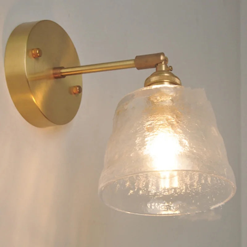 Afralia™ Clear Glass LED Wall Lights Brass E27 Pull Chain Switch Bedside Lamp