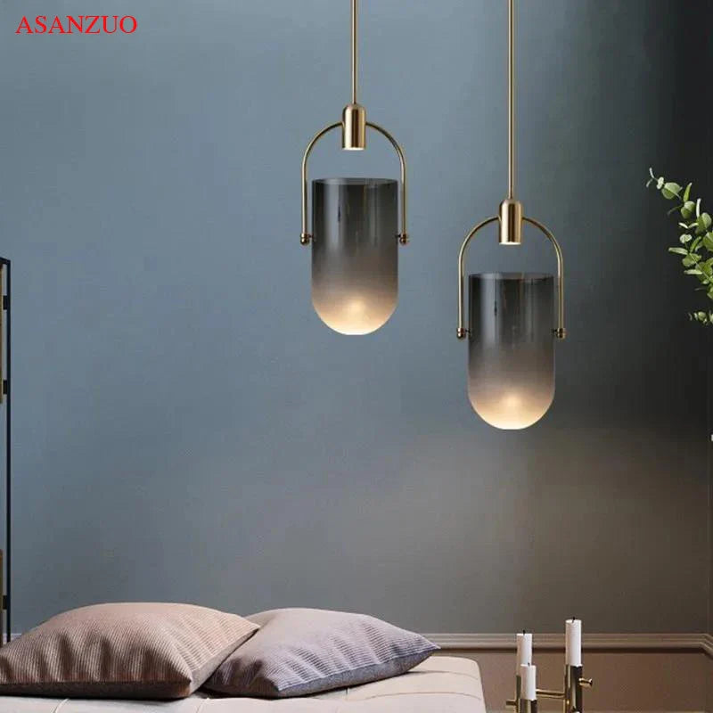 Afralia™ Gradient Glass Pendant Light: Modern Nordic Hanging Fixture for Bedside Living Dining Decor