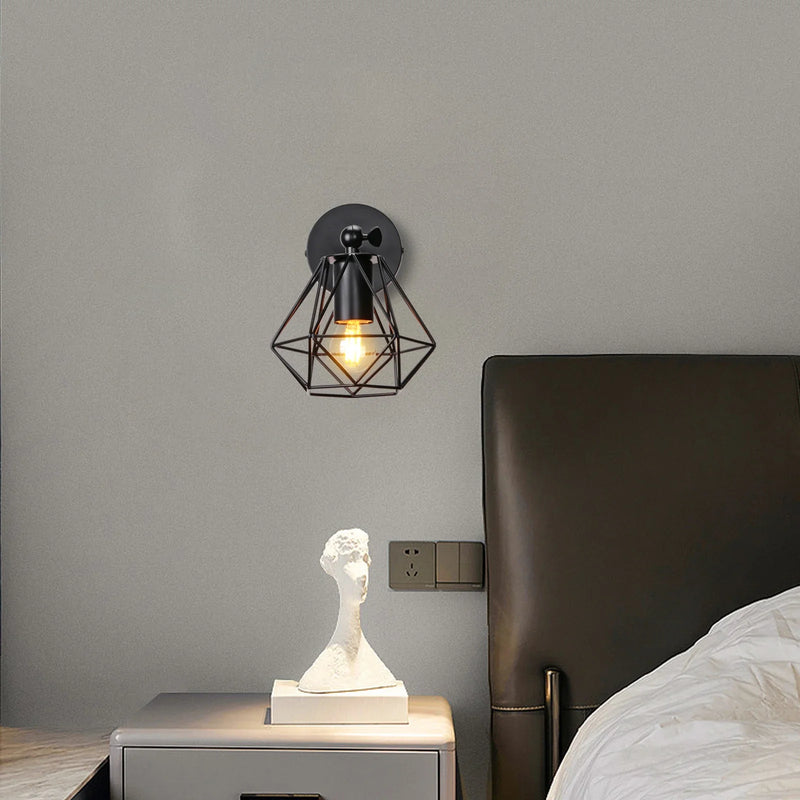 Afralia™ Metal Cage Wall Lights Modern Industrial Lighting for Bedroom and Hallway