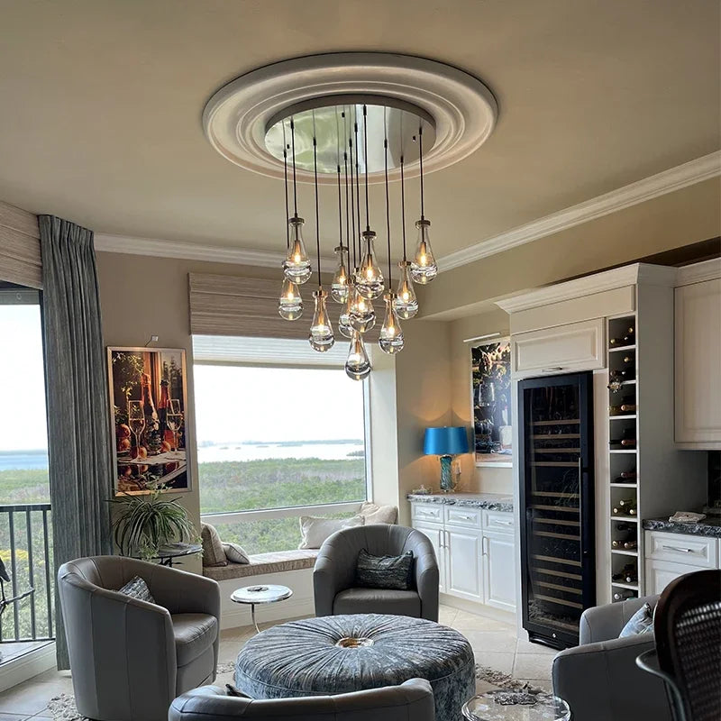 Afralia™ Luxury Brass Raindrop Glass Chandelier for High Ceilings