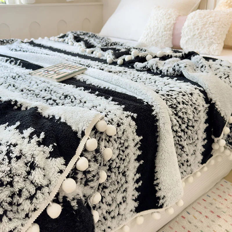 Afralia™ Nordic Velvet Sofa Blanket with Fur Balls for Summer and Autumn