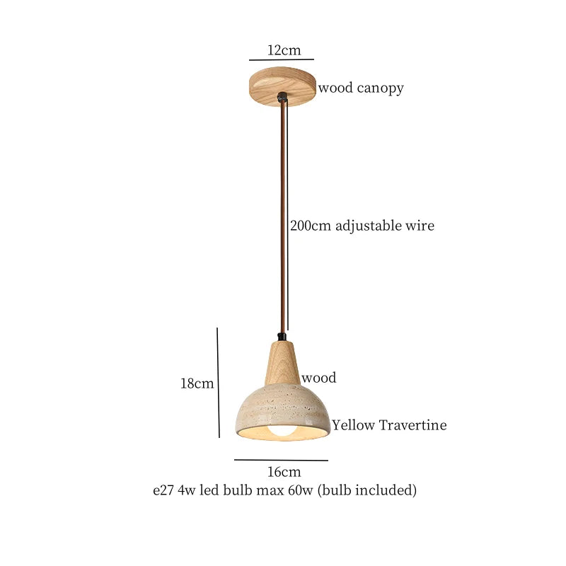 Afralia™ Wabi Sabi Yellow Travertine Conical Stone LED Pendant Lamp for Kitchen House