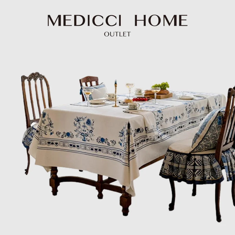 Afralia™ Blue Onion Print Tablecloth Overlay: Luxe French Pastoral Banquet Dining Decoration